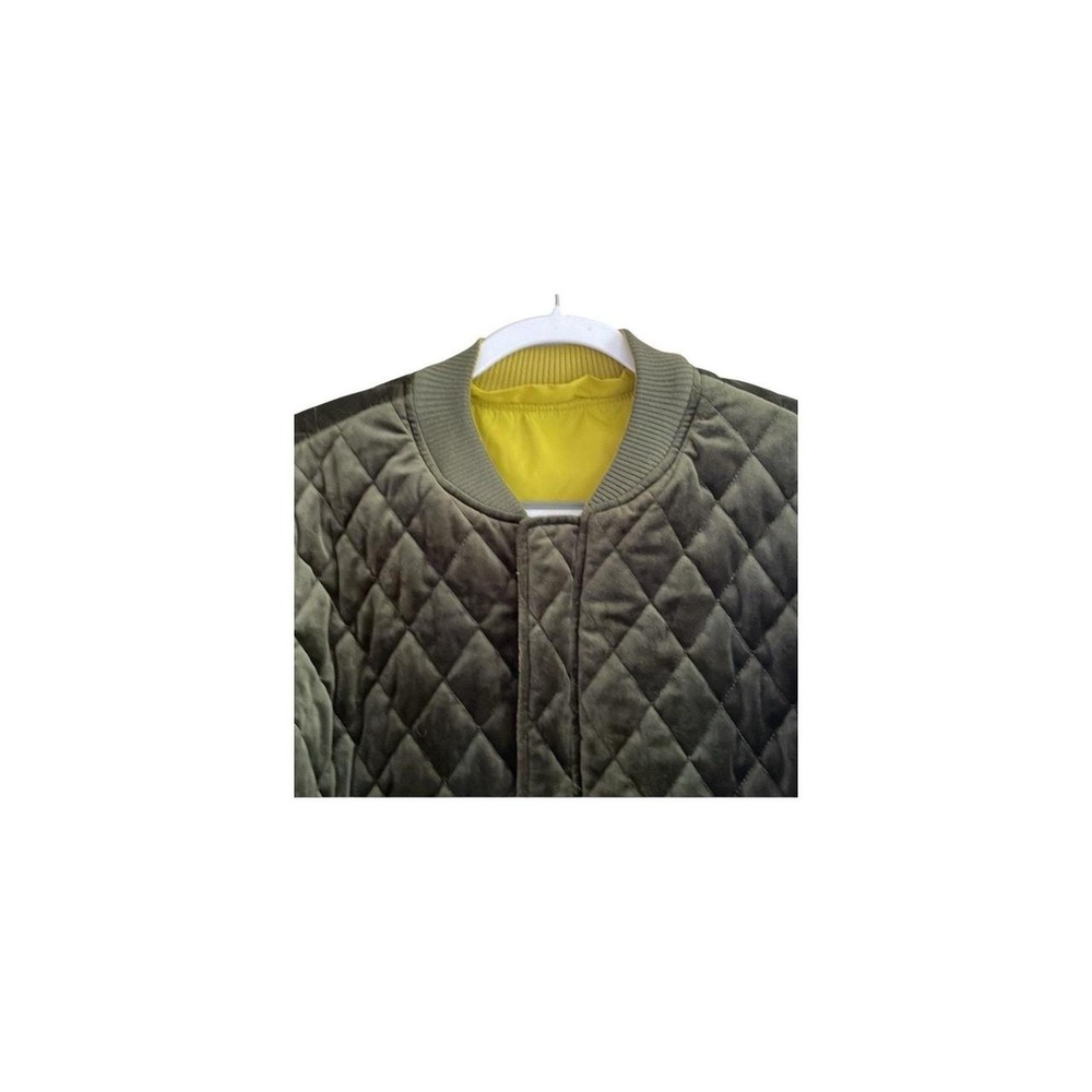 Anthropologie Luii Velvet Quilted Reversible Cropped Bomber Jacket Olive Green M